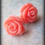 Coral Rose Post Earrings.rose Posts.rose..
