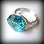 Turquoise Blue Crystal Ring.wire~wrapped.made To..