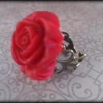 Red Rose Adjustable Antiqued Brass Filigree..