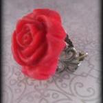 Red Rose Adjustable Antiqued Brass Filigree..