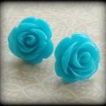 Turquoise Blue Rose Post Earrings.