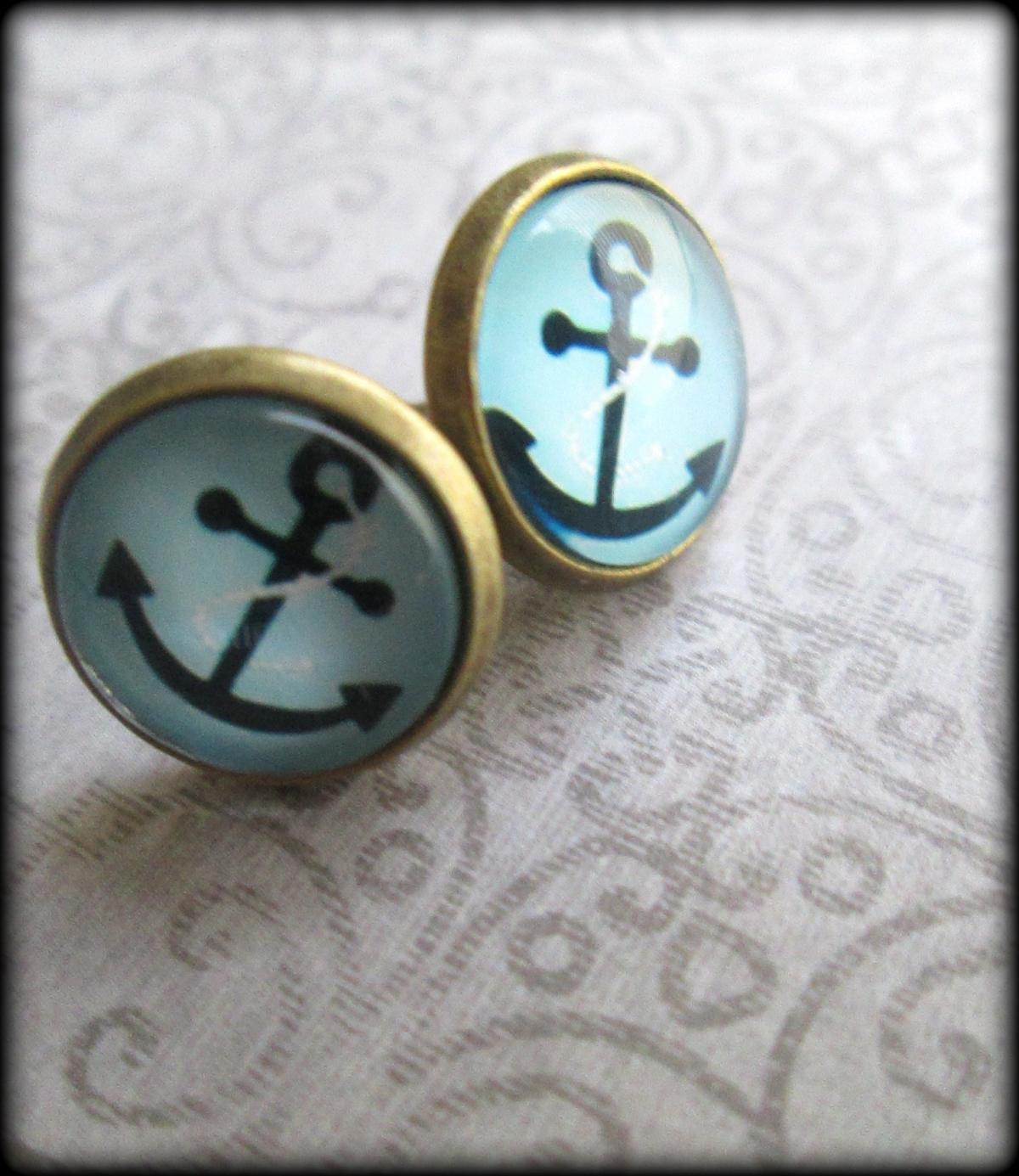 Anchor Earrings.anchor Jewelry. Friend.bff.love.anchor.nautical.blue.