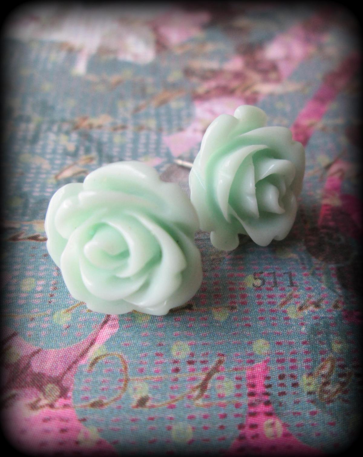 Mint Roses Post Earrings.rose Jewelry.mint Green.roses.post Earrings.bridesmaids.weddings.