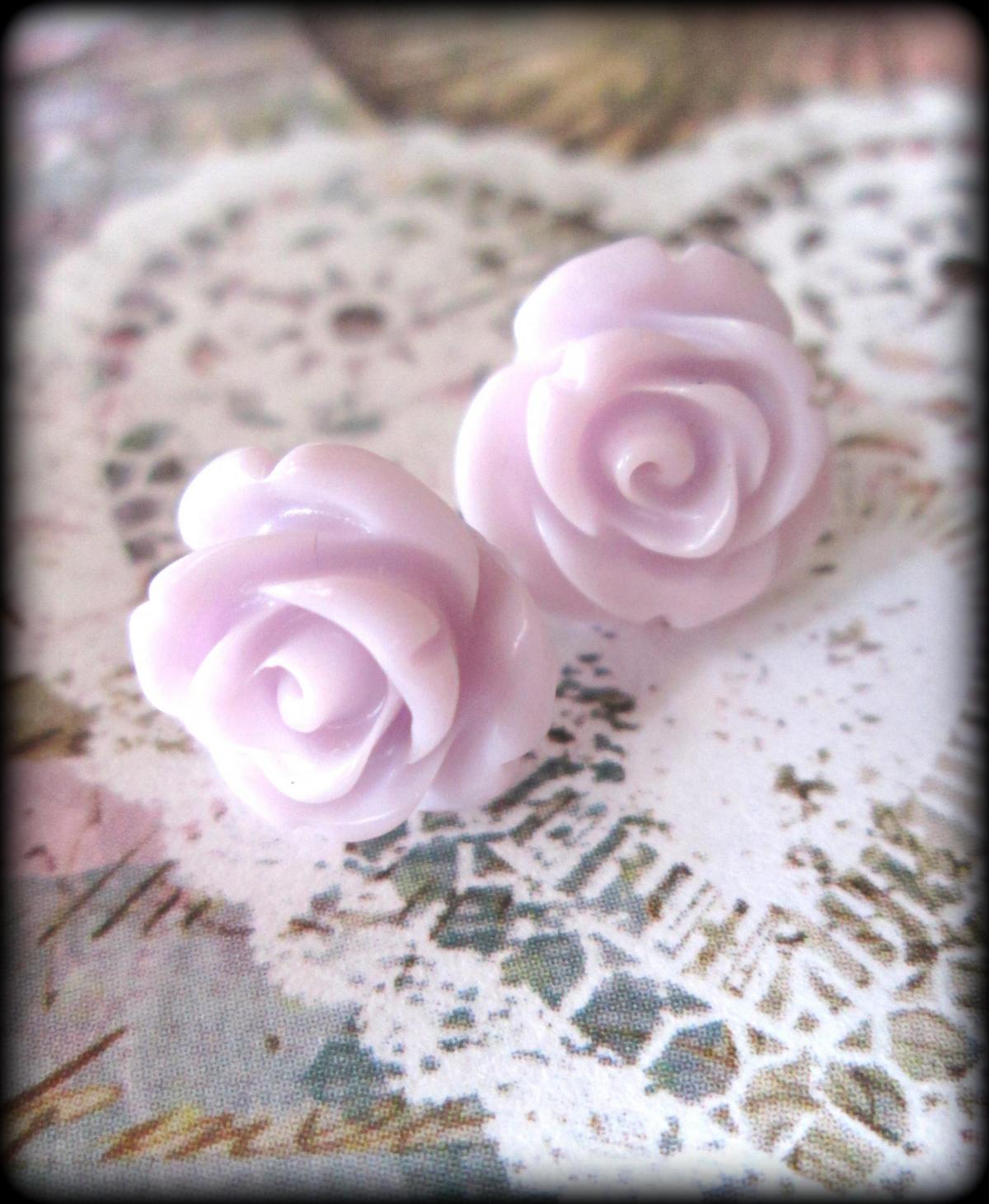 Lilac Rose Post Earrings.dainty.feminine.purple.lilac.rose Jewelry.rose Earrings.