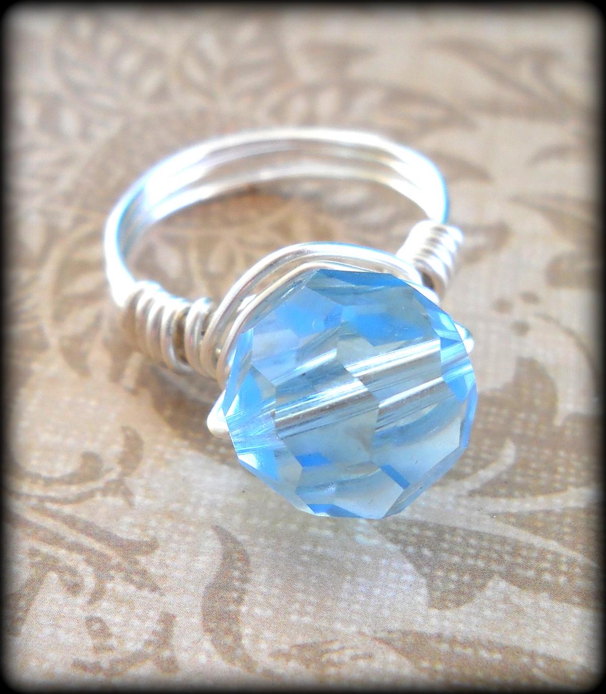 Aquamarine Swarovski Crystal Statement Ring.aquamarine.blue.unique Ring.summer Style.