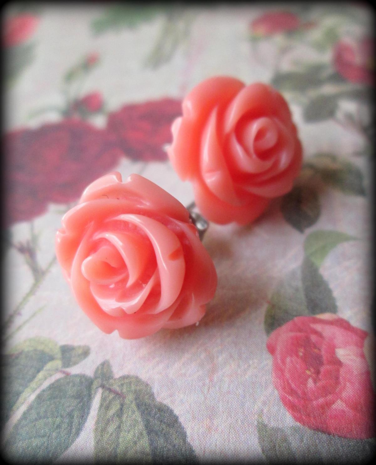 Coral Rose Post Earrings.rose Posts.rose Jewelry.coral.