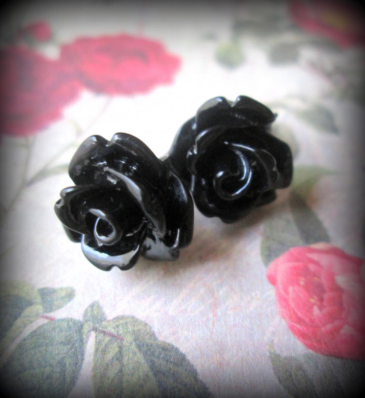Black Rose Post Earrings.rose Posts.rose Jewelry.flower Post Earrings.