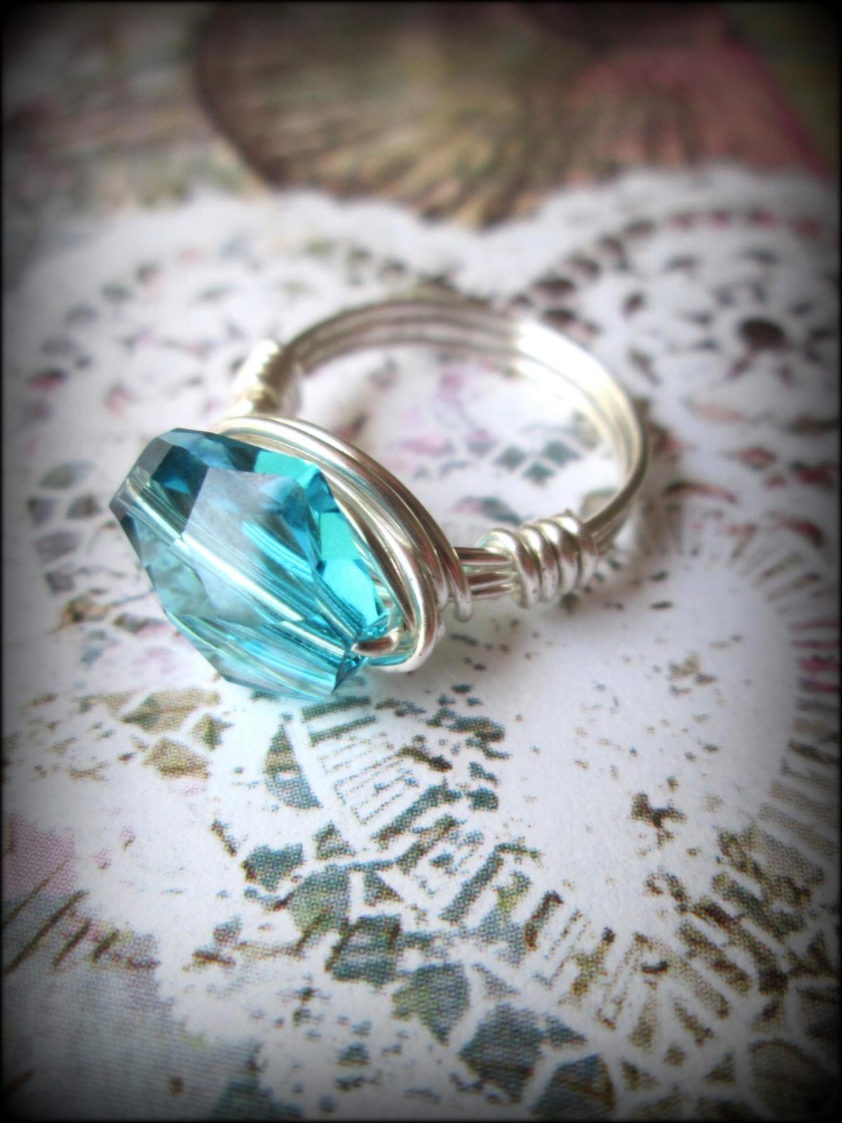 Turquoise Blue Crystal Ring.wire~wrapped.made To Order.
