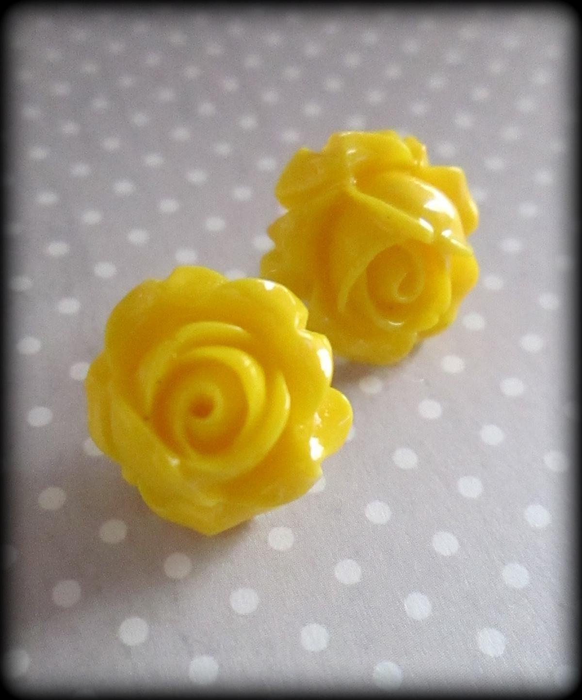 Sunshine Yellow Rose Post Earrings.